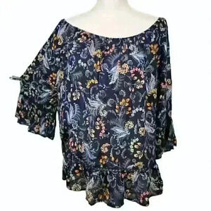 BLACK TUNIC Top ON or OFF SHOULDER Ruffle Hem and Cuff Lightweight size 1x XL